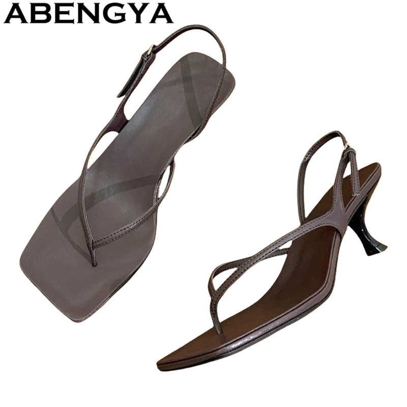 ABENGYA Woman's Flip Flops Kitten Heels Sandals Women Square Peep Toe Slingback Summer Sexy Beach Party Shoes Zapatillas mujer