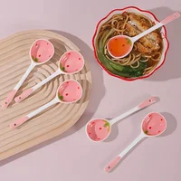 Kawaii Strawberry Ceramic Soup Spoon Cute Korean Ice Cream Hand Painted Coffee Dessert Long Handle Spoon Kitchen Accessories 2