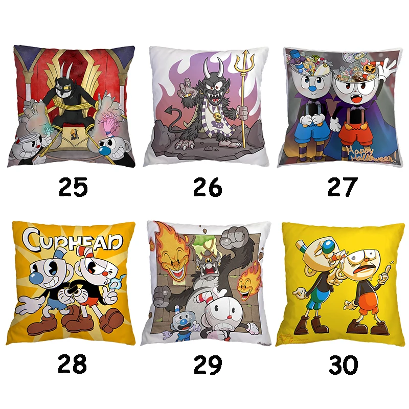 Cute CUPHEAD Pillow Case Cartoon Print Pillowcover for Living Room Sofa Cushion Cover Decor Kids Birthday Gift No Pillow 45*45cm