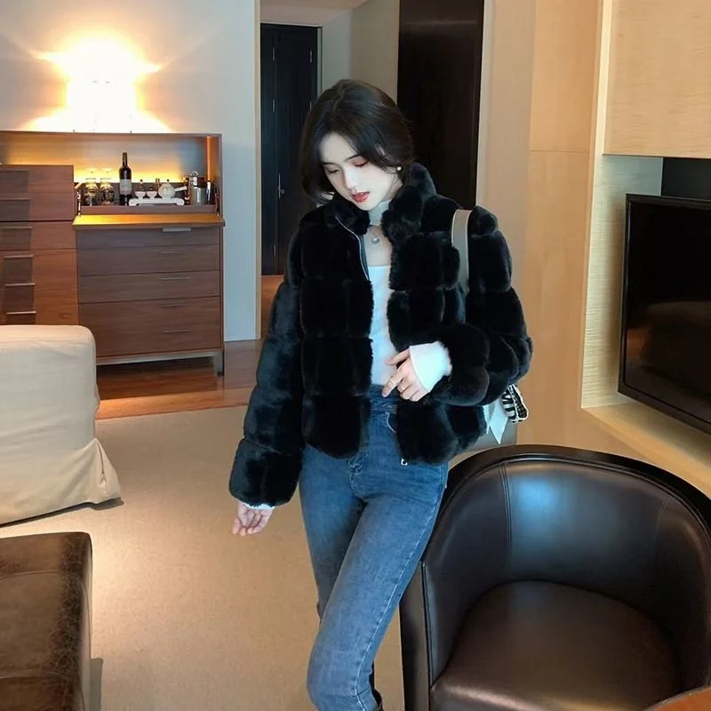 Women's Fur Integrated Jacket New Autumn Winter Short Imitation Mink Fur Coat Versatile Velvet Tops Female Outerwear Clothes