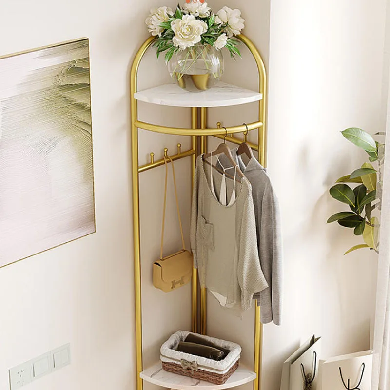 Livingroom Shoe Rack Clothes Hanger Modern Corner Minimalist Golden Metal Clothing Holder Narrow Roupeiro Home Furniture WSW30XP