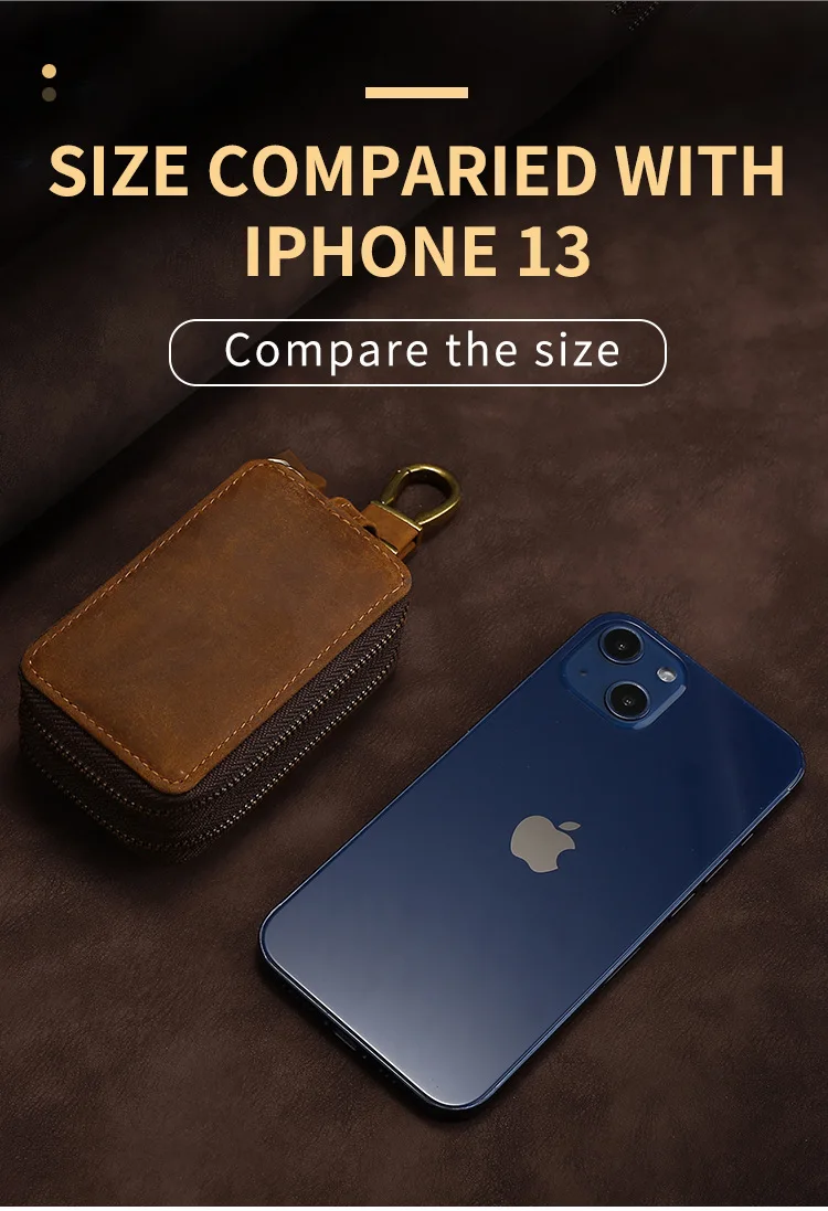 New Genuine Leather Car Key Pouch Wallet Double Zipper Crazy Horse Leather Designer Keychain Holder Organizer Key Case Bag Cover