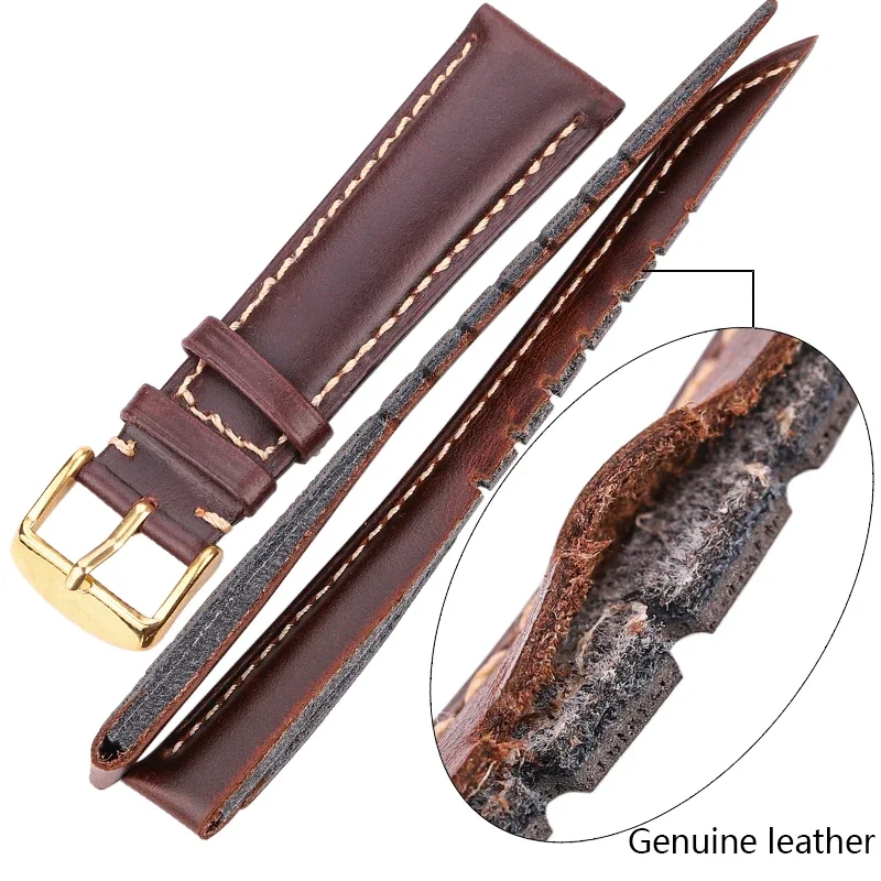 Elegant Vintage Genuine Leather Watch Band with Steel Pin Buckle - Multiple Sizes & Colors Available