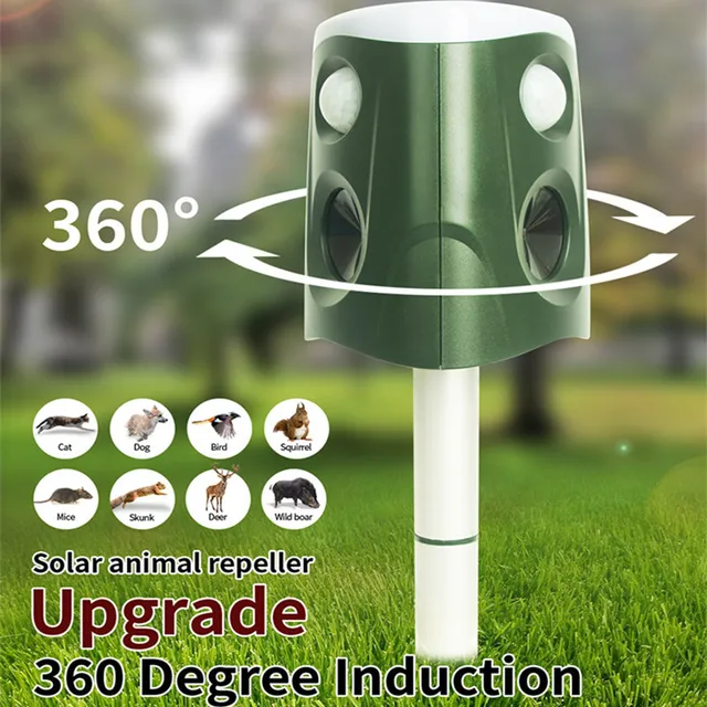 360 ° Solar Animal Repeller Kültéri Ultrahangos Állatérzékelő Csillogó Led -Es Lámpákkal Vízálló Gyepkert Udvari Farm