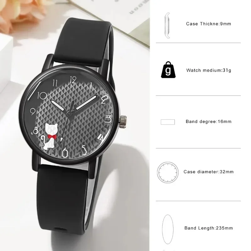 Cute Girl Quartz Watch Lovely Cat Dial  Silicone Strap Women Wristwatches Sport Ladies Watches Relógio Feminino Birthday Gift 6
