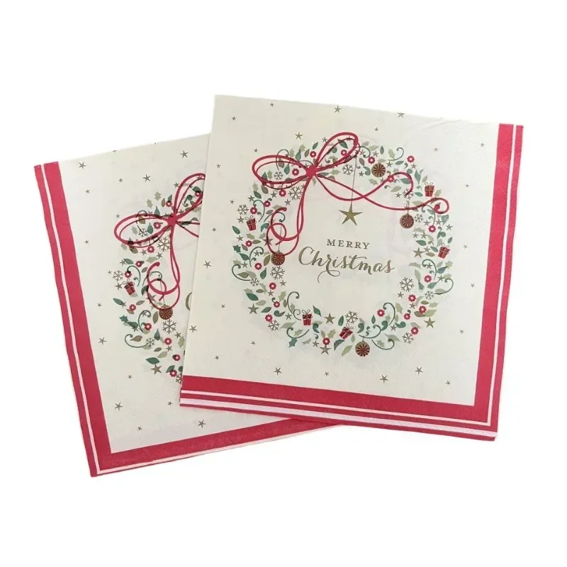 33*33cm 2-Ply Christmas Flowers Wreath Merry Christmas Printed Paper Napkins Coloured Paper Placemats Party Napkins 10/20pcs paper napkins disposable paper placemats