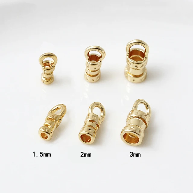 20Pcs Brass 18K Gold Plated Crimp End Caps with Loop Cord Tube Barrel Ends Cap for Leather Cords