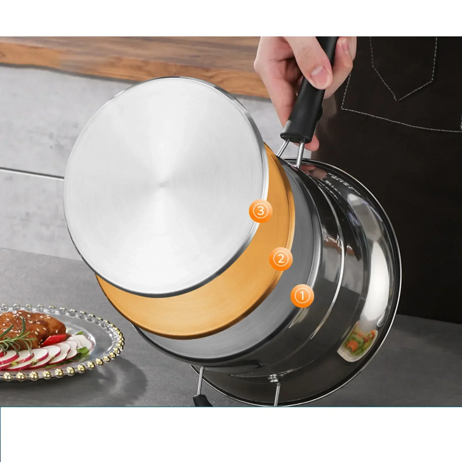 

Stainless Double Steaming Multi-purpose Pot Household Steel Salvaging Soup Boiling Bottom Pan Noodle Frying 22cm