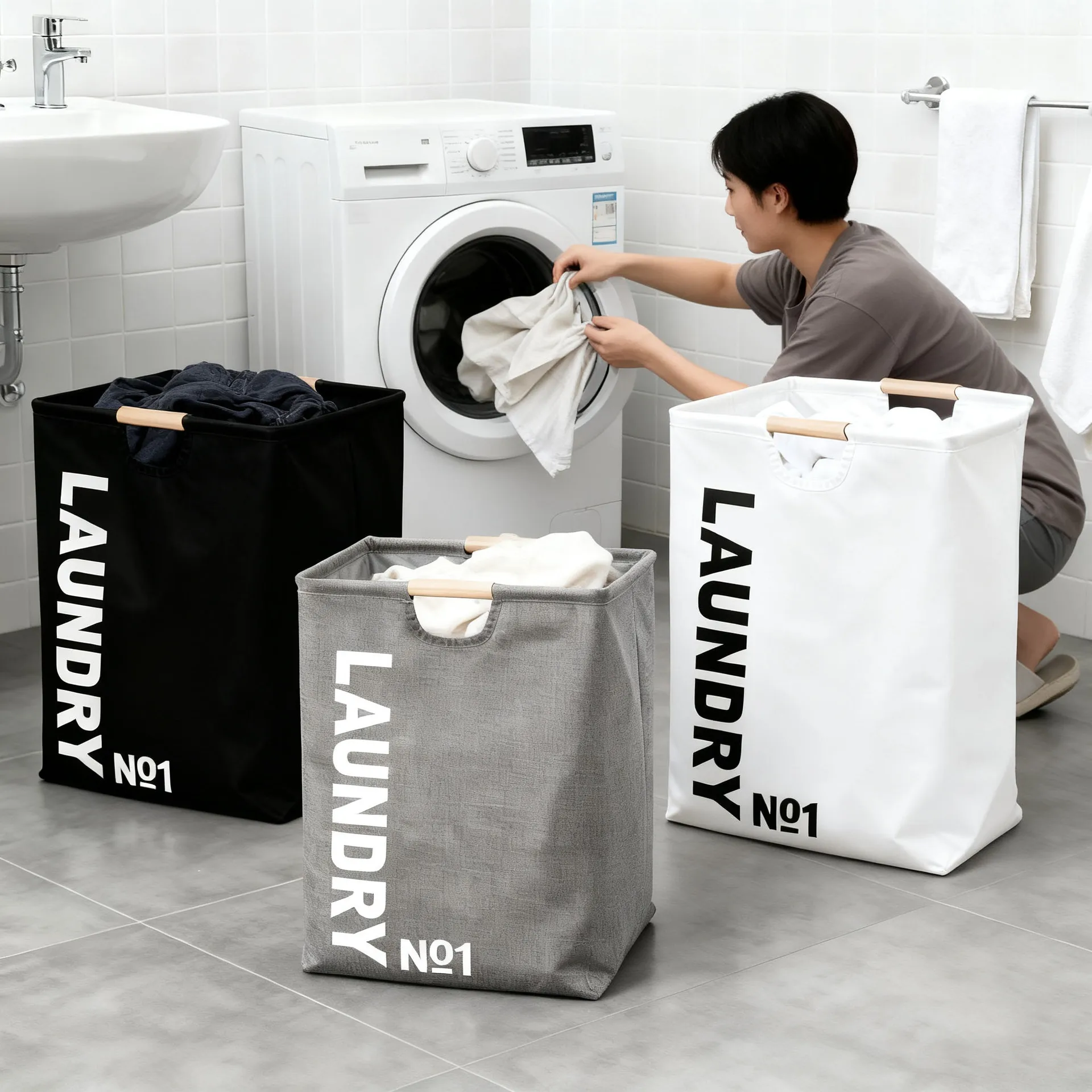 Foldable Large Capacity Waterproof Fabric Laundry Basket with Handles