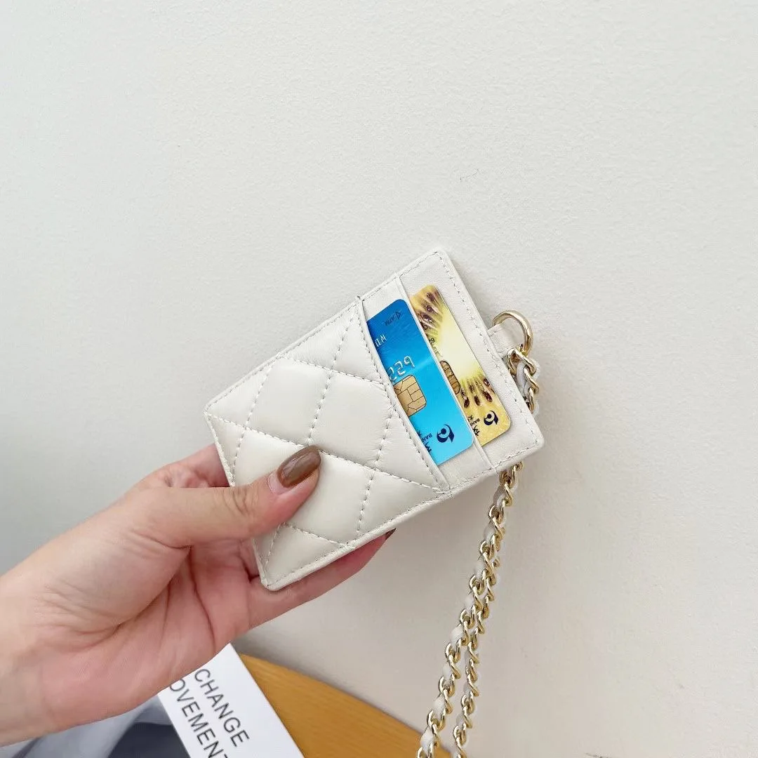 Korean version fashion simple work card set ultra-thin sheepskin mini ID card set genuine leather halter chain card holder