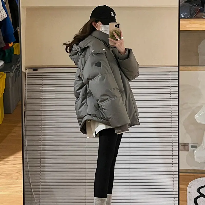 

2023 New Autumn Winter Thicken Loose Warm Down Cotton Jacket for Women Fashion Long Sleeve Coat Chic Casual Zippers Hooded Parka