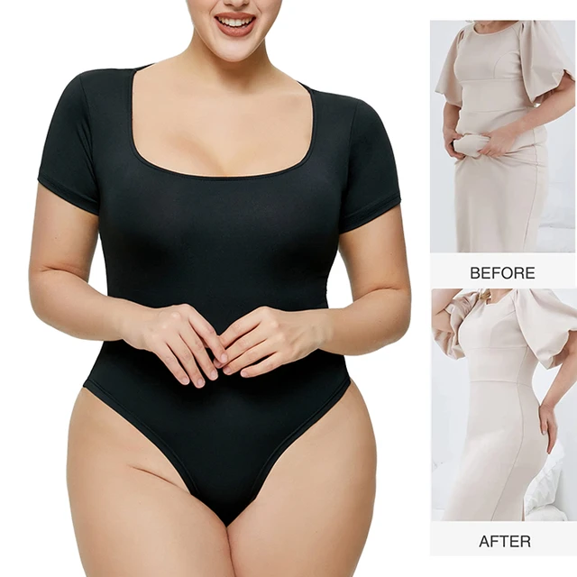 Women Short Sleeve Thong Bodysuit Square Neck T Shirts Shapewear Tummy  Control Sculpting Jumpsuits Seamless One-Piece Corset - AliExpress