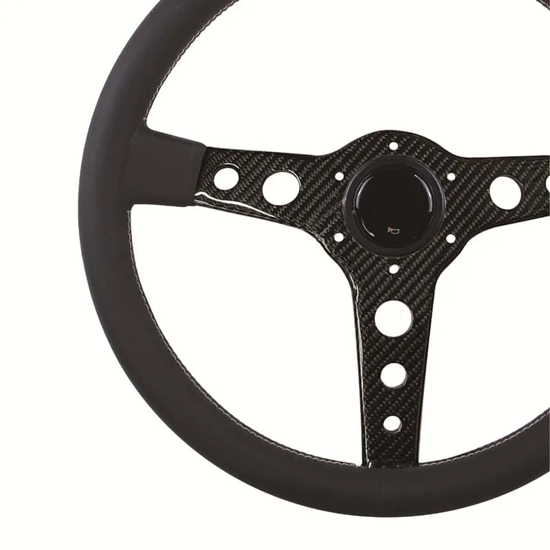 Volante da corsa 345mm/13.58 pollici stile Prototipo 6 bulloni in fibra di carbonio raggio volante in pelle nera accessori per auto