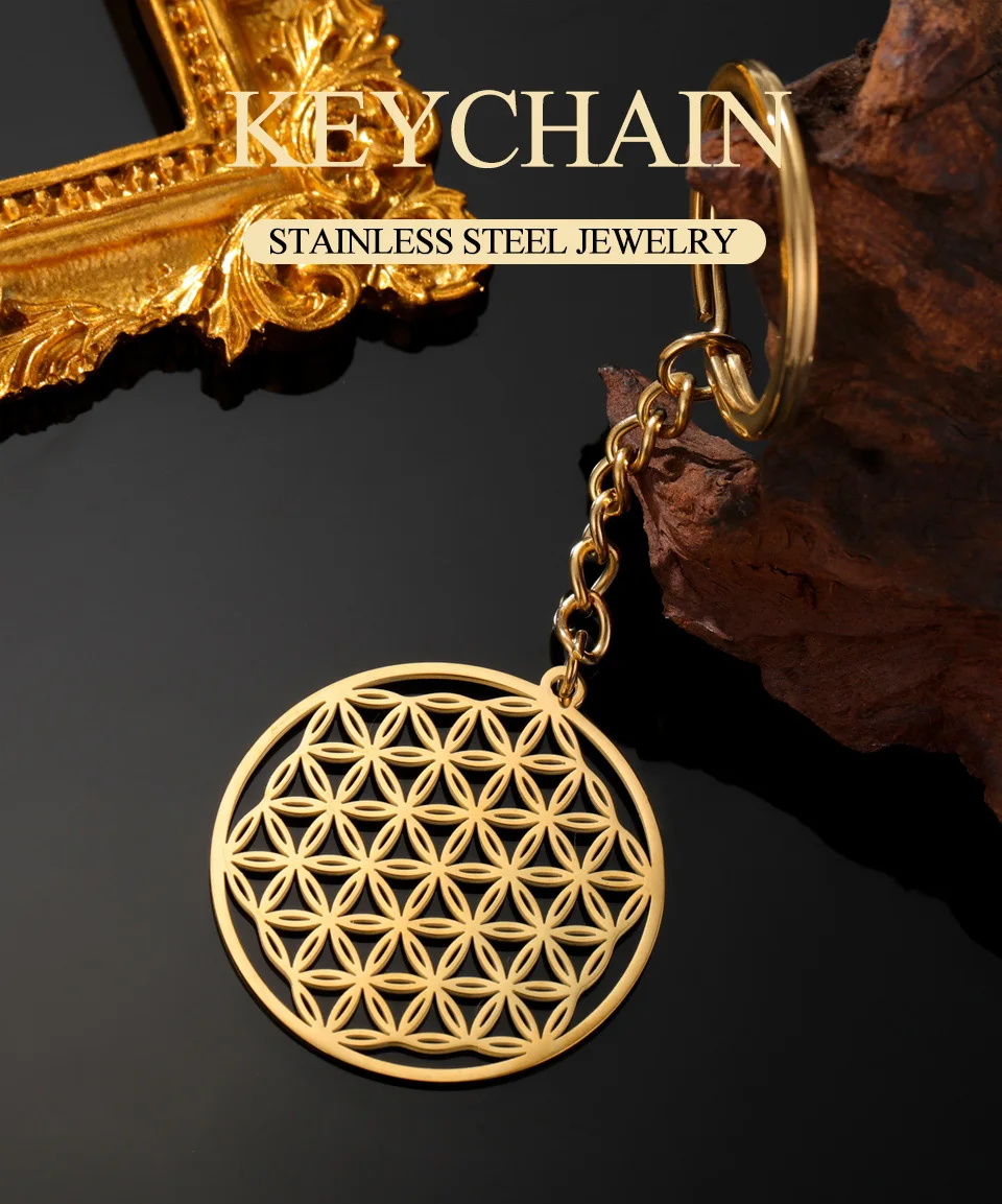 Dawapara Klassische Blume des Lebens Schlüsselanhänger Mandala Heilige Geometrie Anhänger Heilamulett Edelstahl Yoga Schmuck – Detail 1