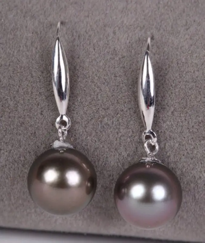 

Gorgeous AAAA 7.5-8mm south sea Black Round pearl earring sets 14K