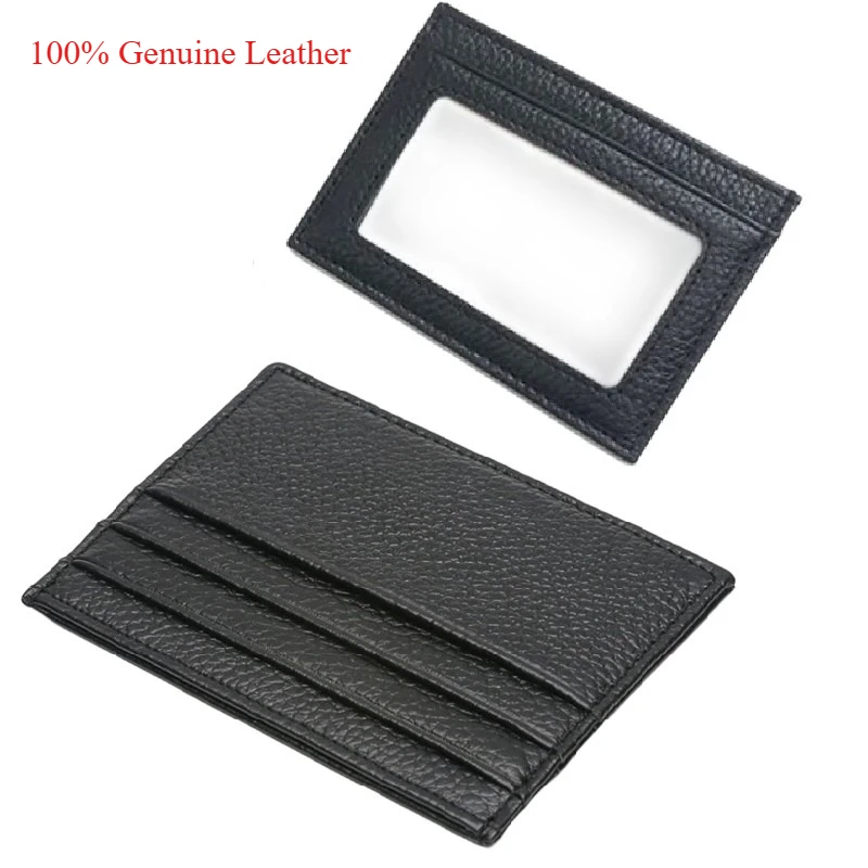 Sleek Cowhide Leather Card Wallet - Compact Cardholder