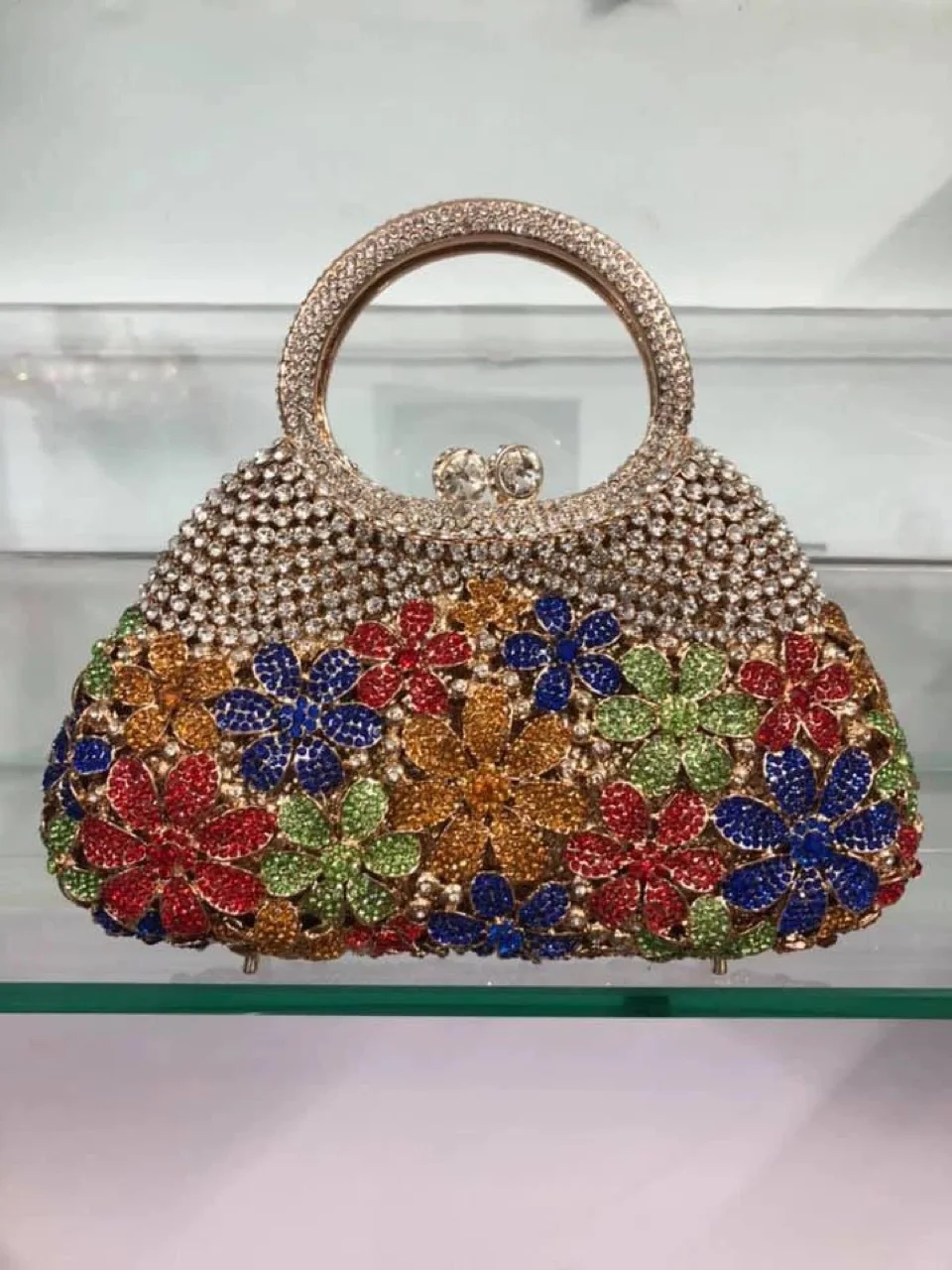 Gold Metal Pearl Top-Handle White Crystal Clutch Bag High Quality Women's Flower Diamond Wedding Bridal Handbags Fashion Bags 