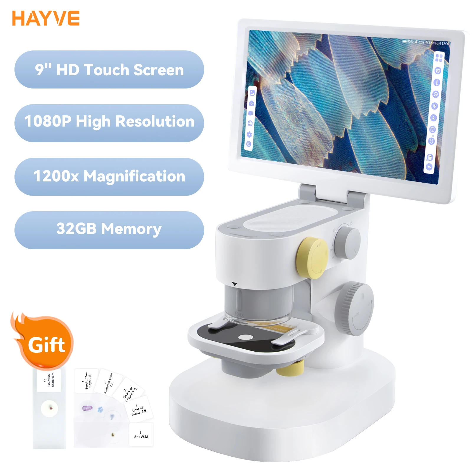 HayveBiologicalMicroscope9IntelligentTouchDisplay1200XOptical
