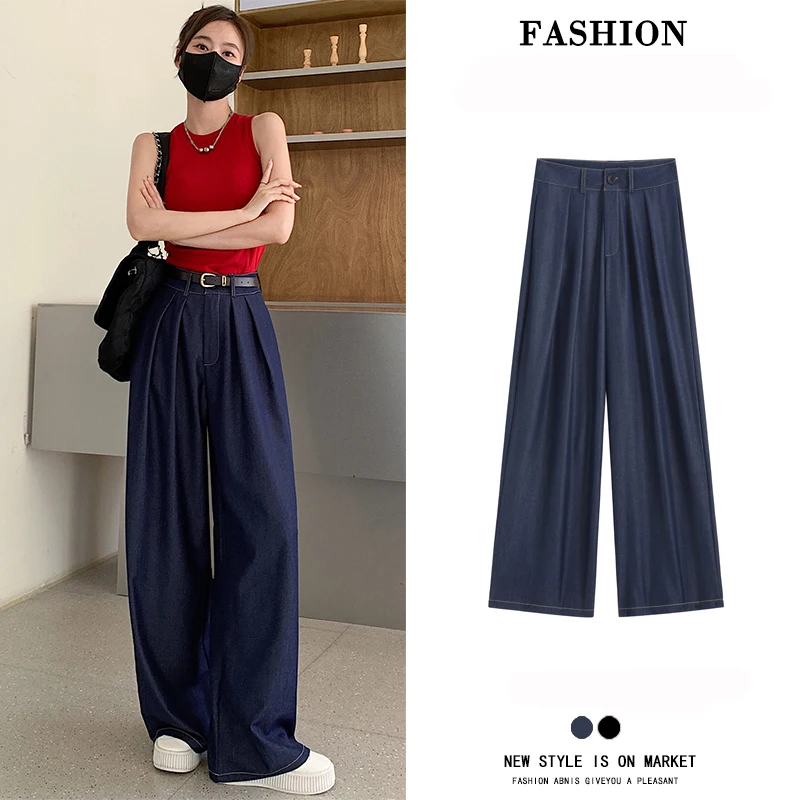 HappyLisa Summer Ladies Women Denim Pants Wide Leg High Waist Loose Pant Female Casual Jeans Trousers P27