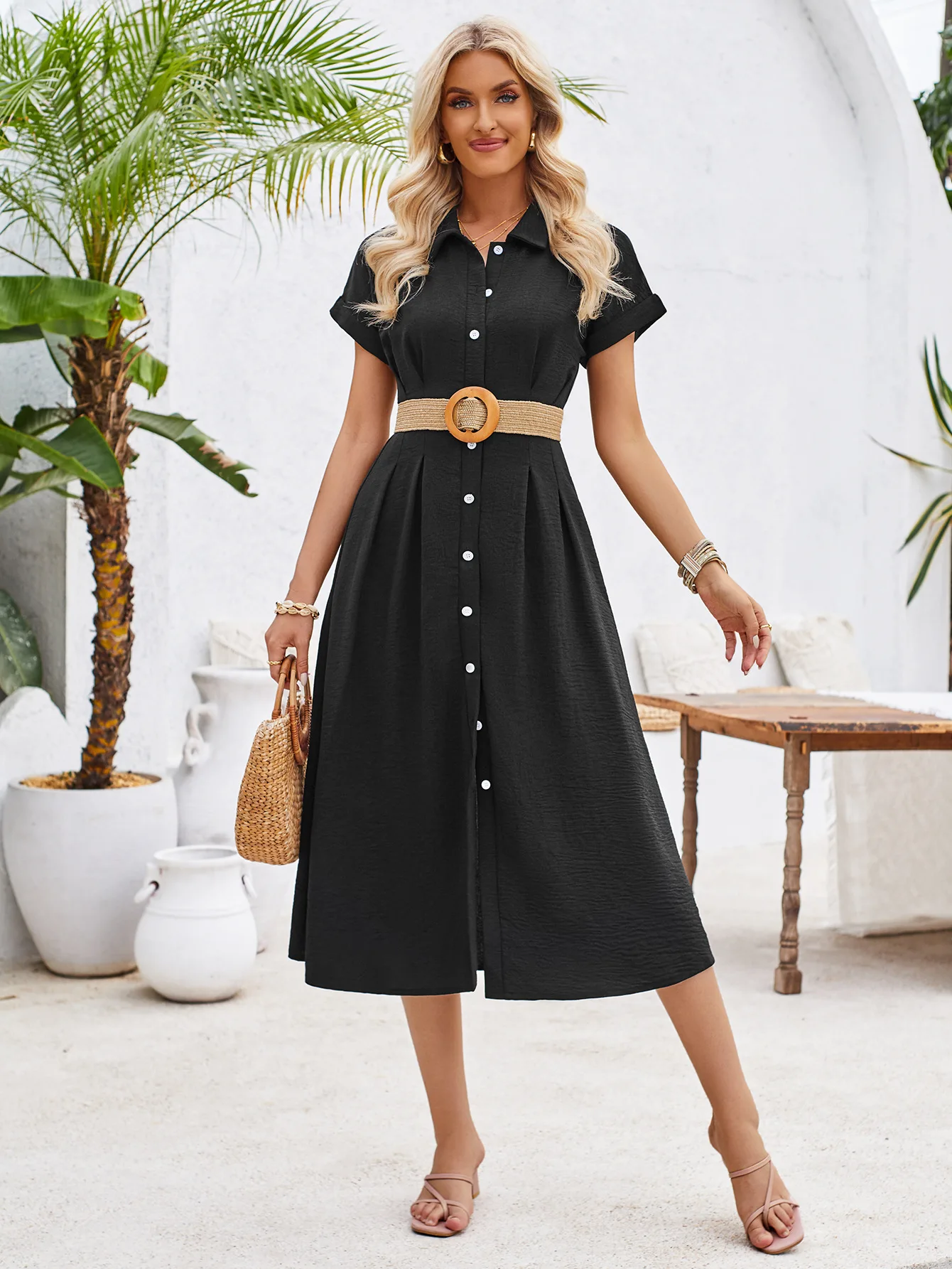 Elegant Slim Button Dress