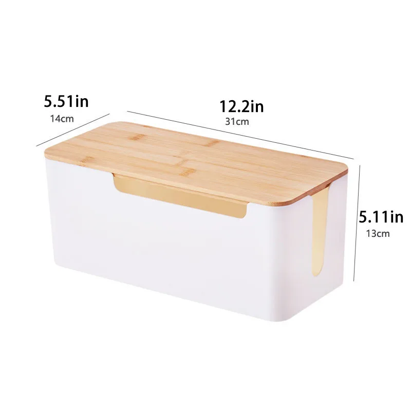 Bamboo Lid Cable Management Box and Wire Organizer