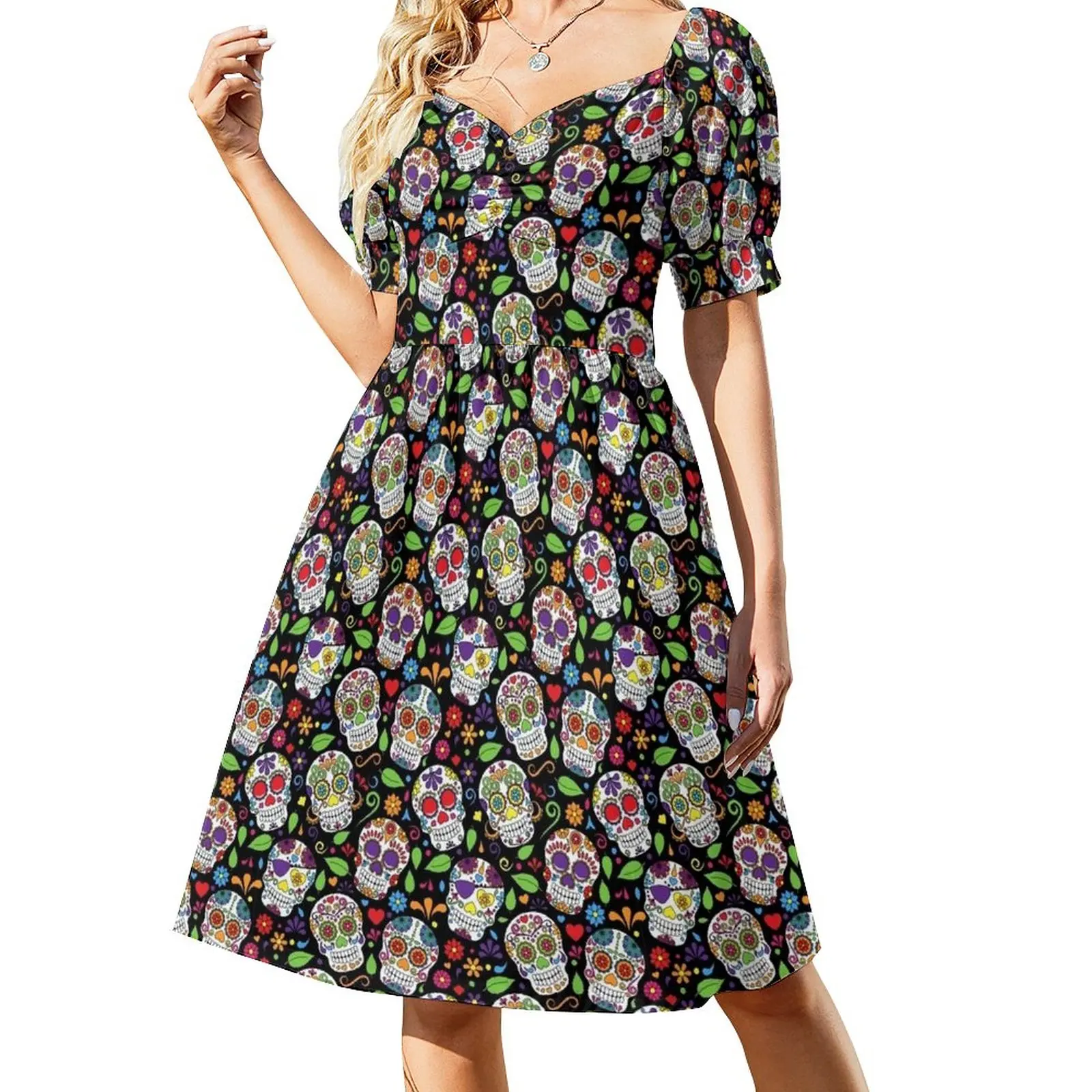 

Colorful Sugar Skull Flower Black Pattern Dress dresses for prom summer dress women 2023