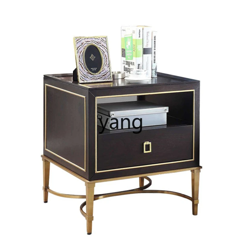 

CX Light Luxury Sofa Side Table Living Room Stainless Steel Walnut Color Small Coffee Table Side Cabinet