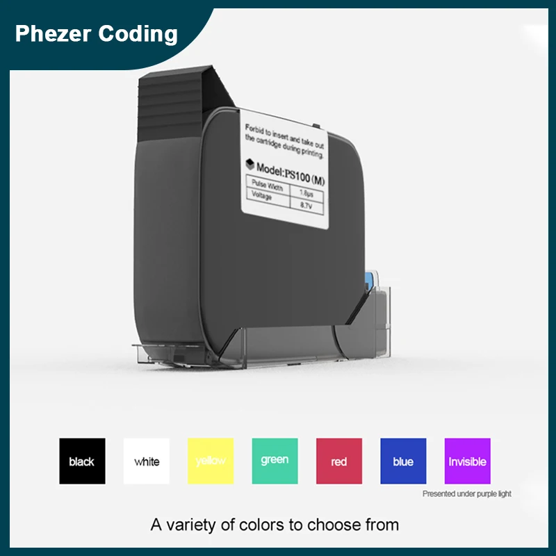Phezer 25.4mm Handheld Online Inkjet Printer Ink Cartridge High Adhesion White/Yellow/Black/Red/Bule/Green Quick Fast Dry