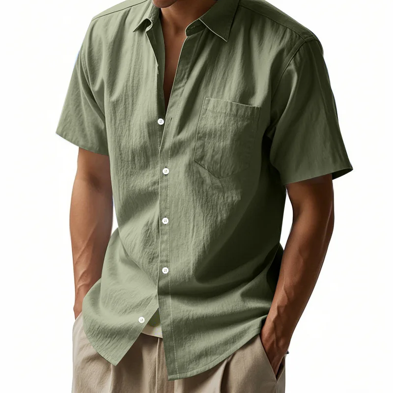Mens Linen Short Sleeve Casual Shirts