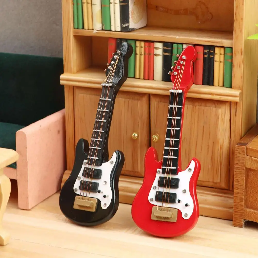 

1:12 Dollhouse Guitar Realistic Simulated Detailed Wood Mini Bass Music Instrument Toy Doll Accessories Dollhouse Decor Model