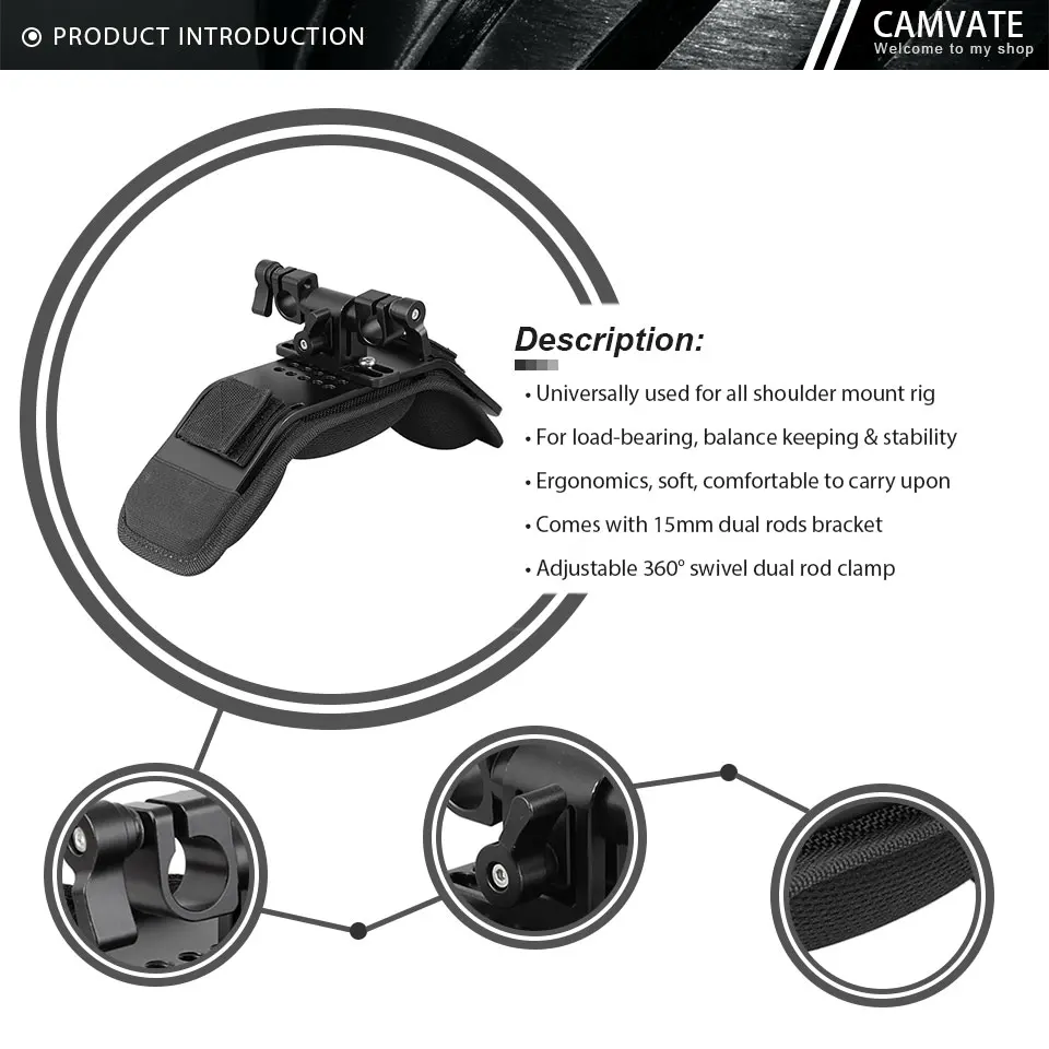 Camera Shoulder Pad With 360° Swivel 15mm Rod Clamp For DSLR Camera/Video Camco
