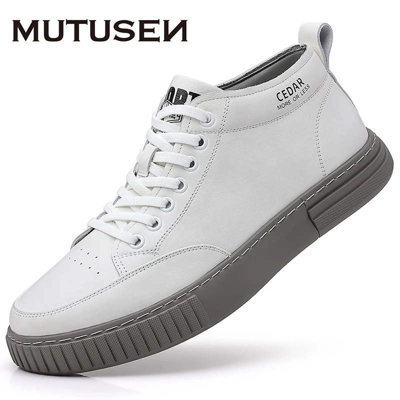 

Fashion Leather Men's Shoes 2022 Autumn High-Top Casual Shoes for Men Non-Slip Student Male Sneakers New White Ankle Boots