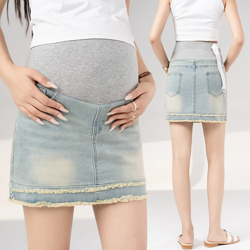 X65463# Pregnancy Skirt Skirts Women Hip Skirt Stretch High Waist Denim Summer Clothes Maternity
