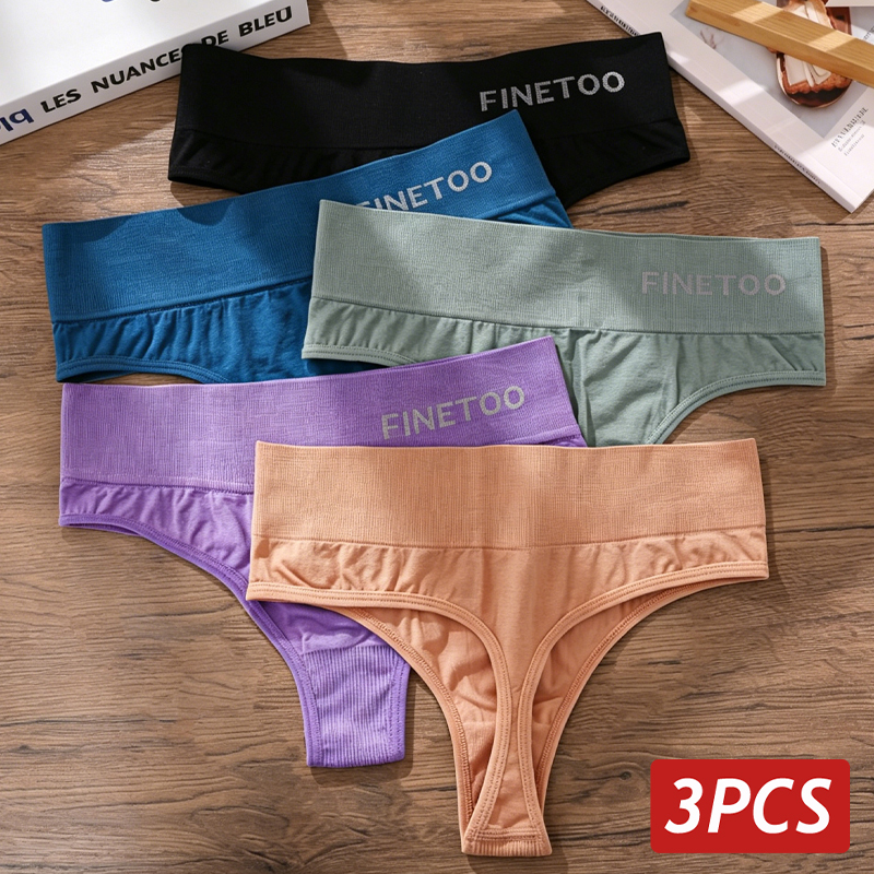  FINETOO 3Pcs/Set Women's Sexy Panties Stretchy G-Strings Large Size High Waist Underwear Female Breathable Thongs Sexy Lingerie