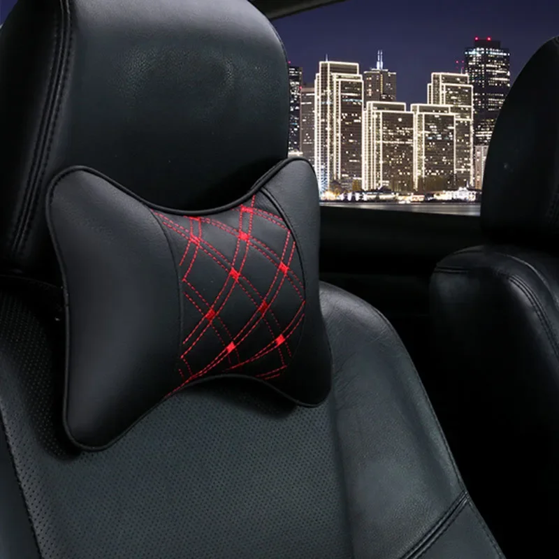 Car Neck Pillow Car Neck Pillows one Side Pu Leather 1pcs Pack Headrest for Head Pain Relief Filled Fiber Universal