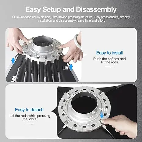 35.4인치/90cm 파라볼릭 16K 소프트박스 빠른 설치 및 접이식, 디퓨저/허니콤 그리드/가방 포함, 보웬스 마운트 호환