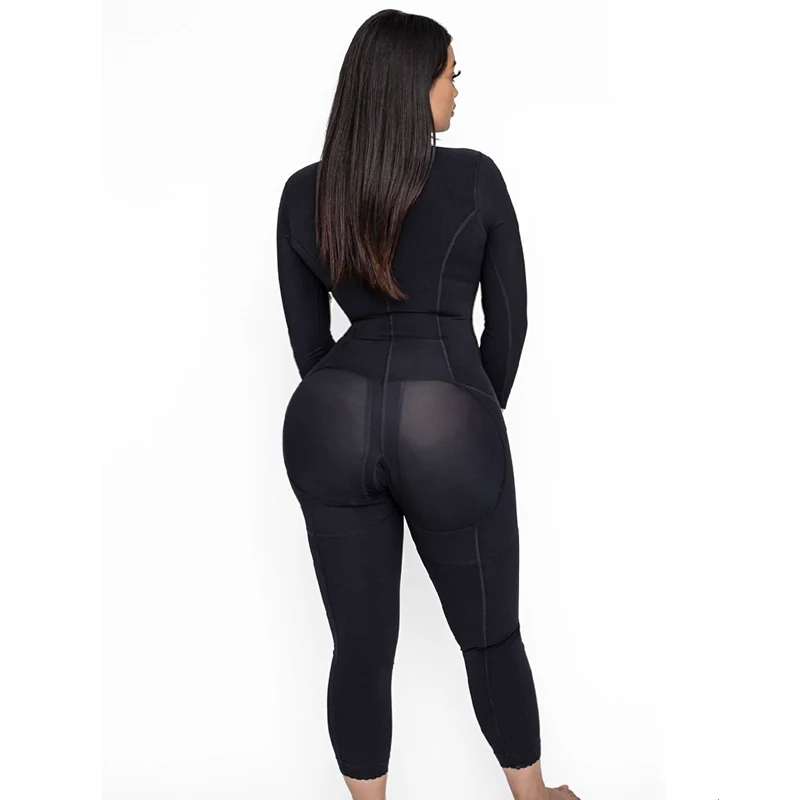 Mid-length Shapewear Women Bodysuit PostpartumTummy Control Shapewear Long Sleeve Full Body Faja With Bra