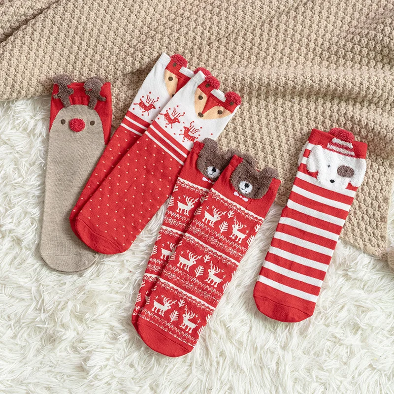 

Women's autumn and winter cotton medium cylinder breathable comfortable leisure Christmas three-dimensional cartoon elk Bear