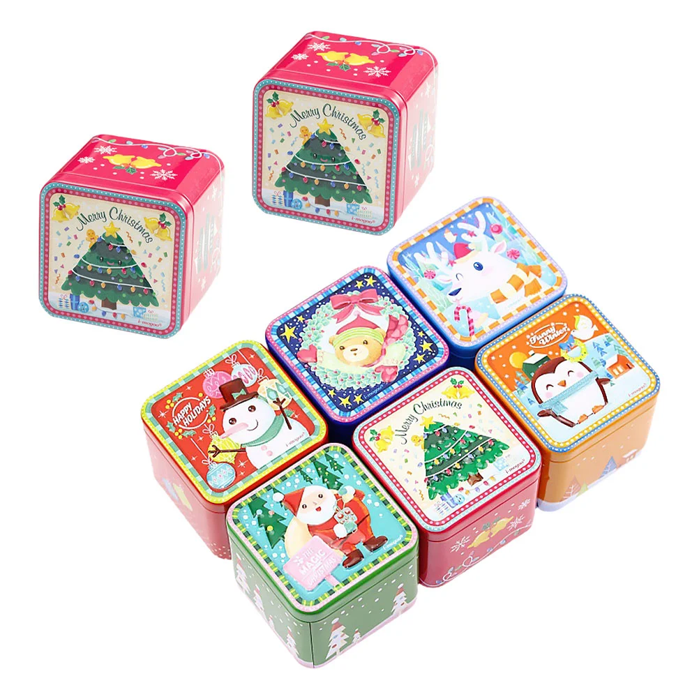 

8Pcs Christmas Tinplate Jars Candy Boxes Biscuit Cans Square Storage Boxes