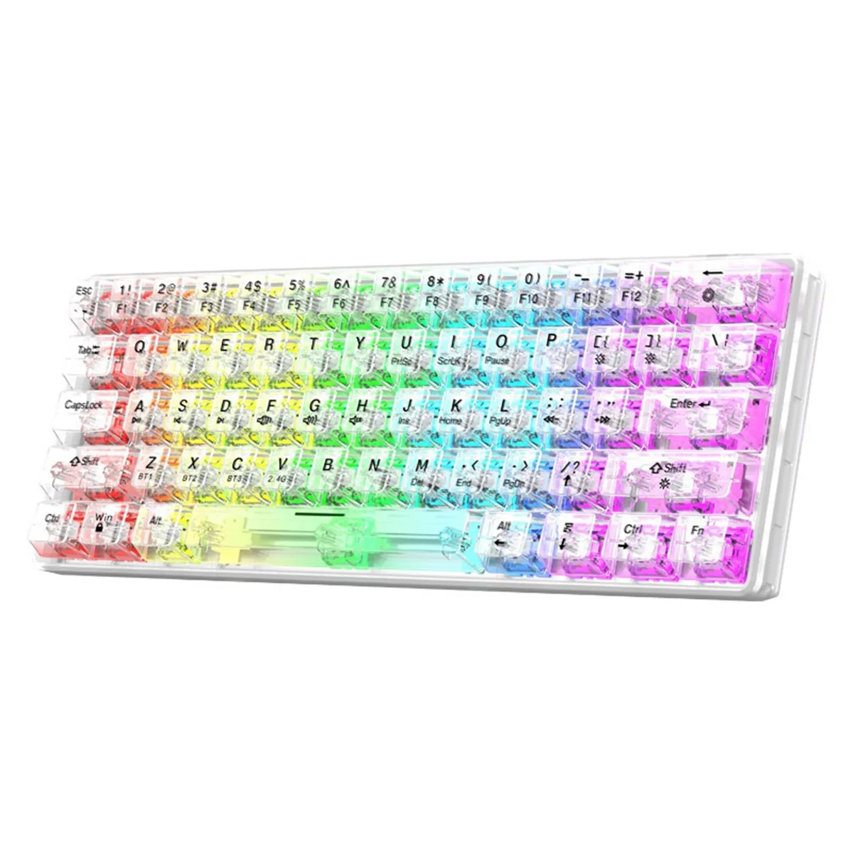 

Xunfox K30Pro Wireless Bluetooth Transparent Keyboard 3-Mode Hotswao Rgb Backlit Keyboard for PC Computer Man Gifts-White