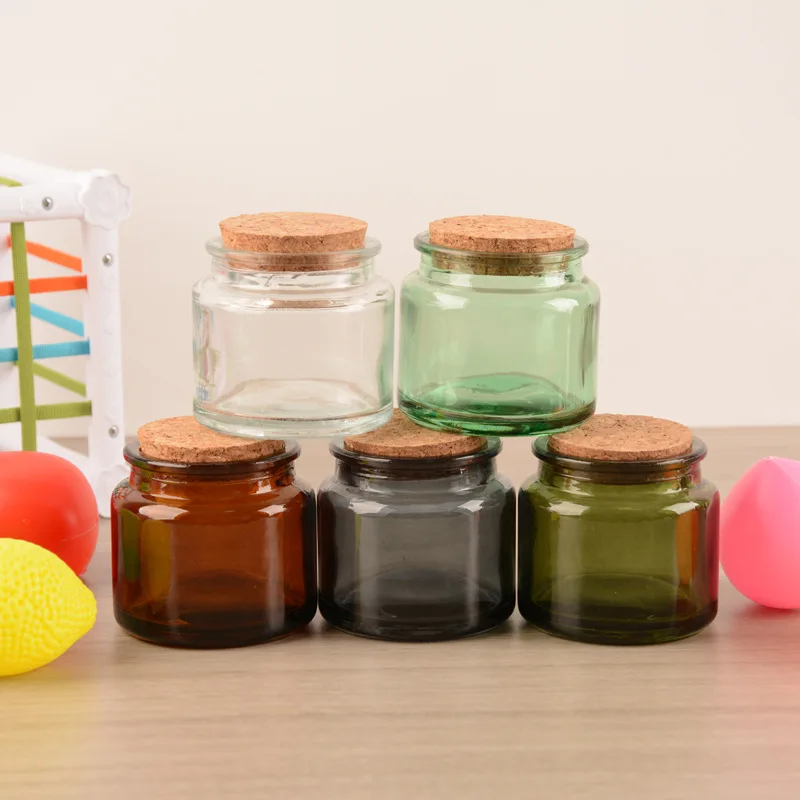 60pcs Custom Logo&Packaging 100ml Scented Candle Jar with Cork Lid Amber Green Grey Clear Glass Empty jars 3