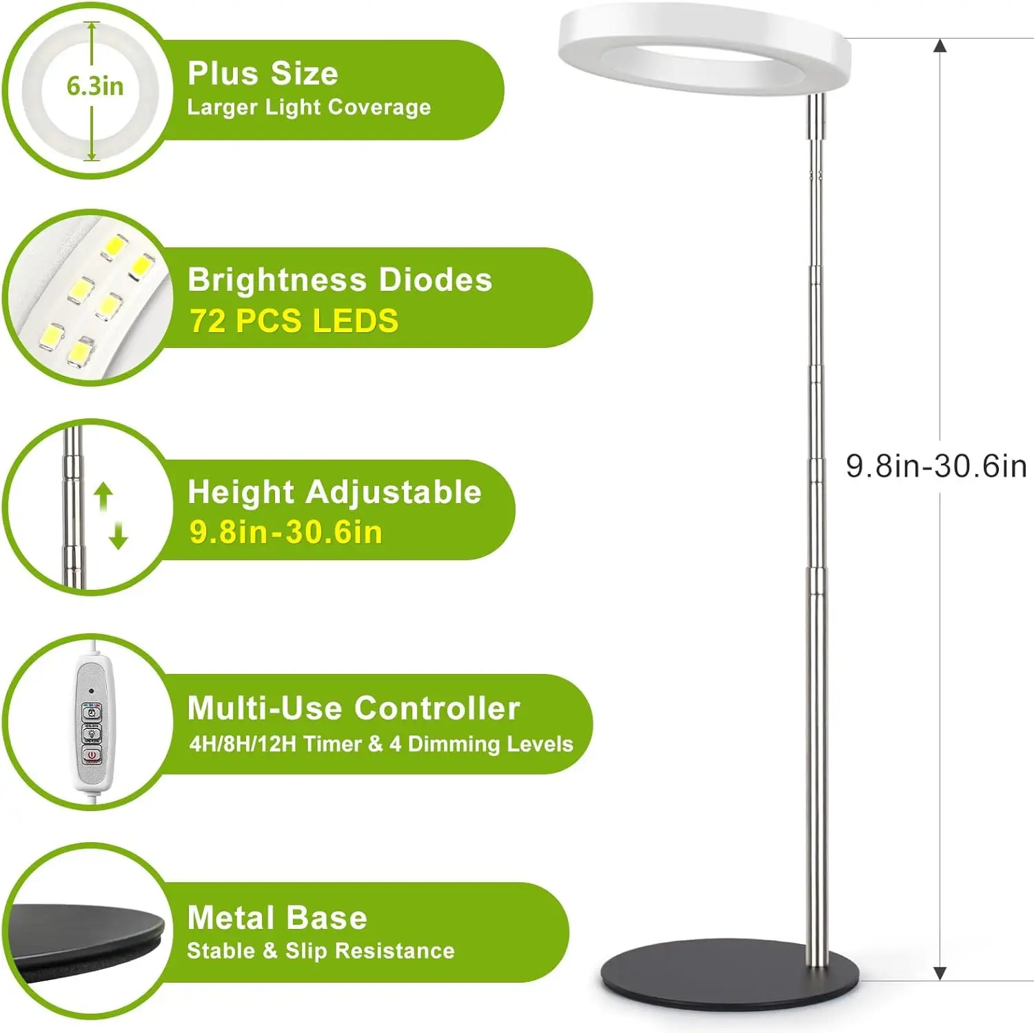 LED Grow Light, for Indoor Fill Light, Full Spectrum Desk Automatic Timer, 4 H/8 H/12 H, 4 Adjustable Levels, Height Adjustable