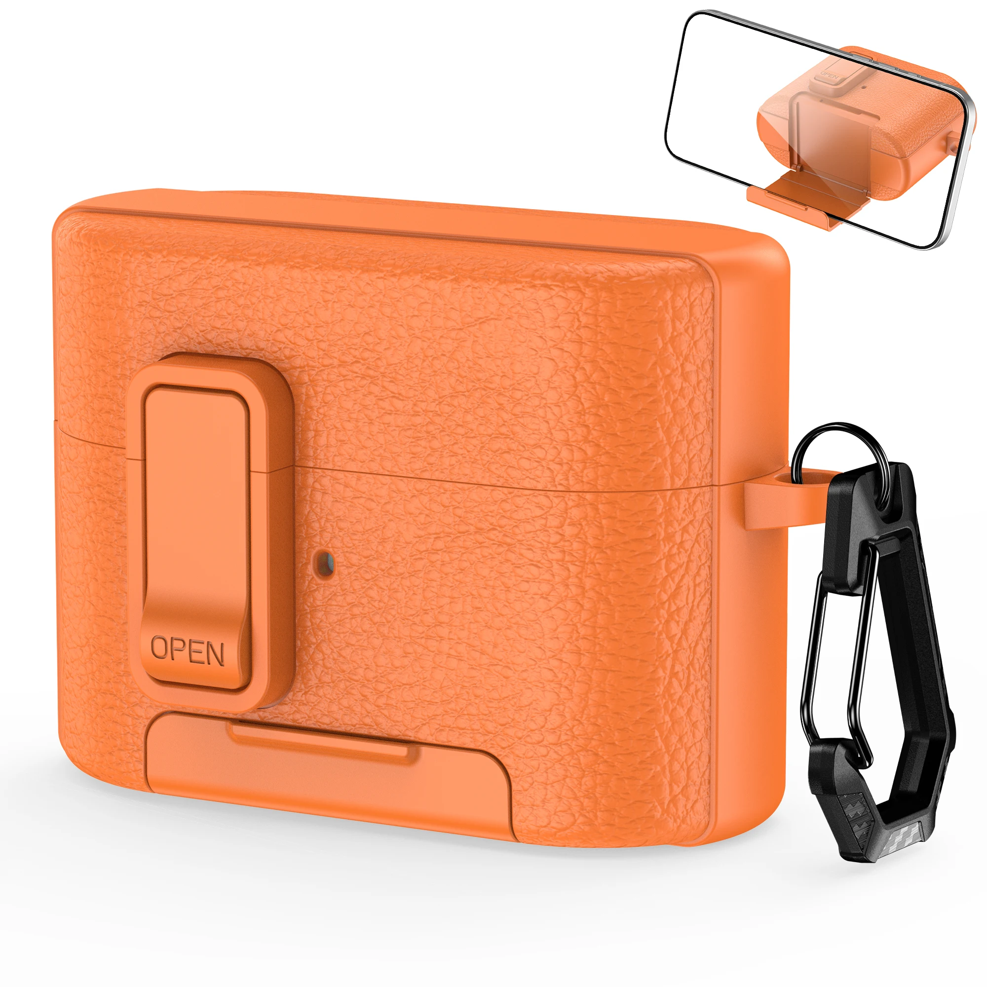 Premium Leather Texture Earphone Protective Case with Secure Lock and Invisible Stand