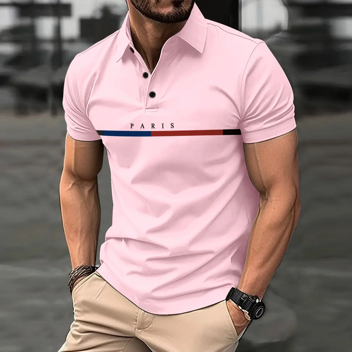 

Men's new striped letter-printed POLO shirt T-shirt Fashion lapel button down POLO shirt casual summer short-sleeved top