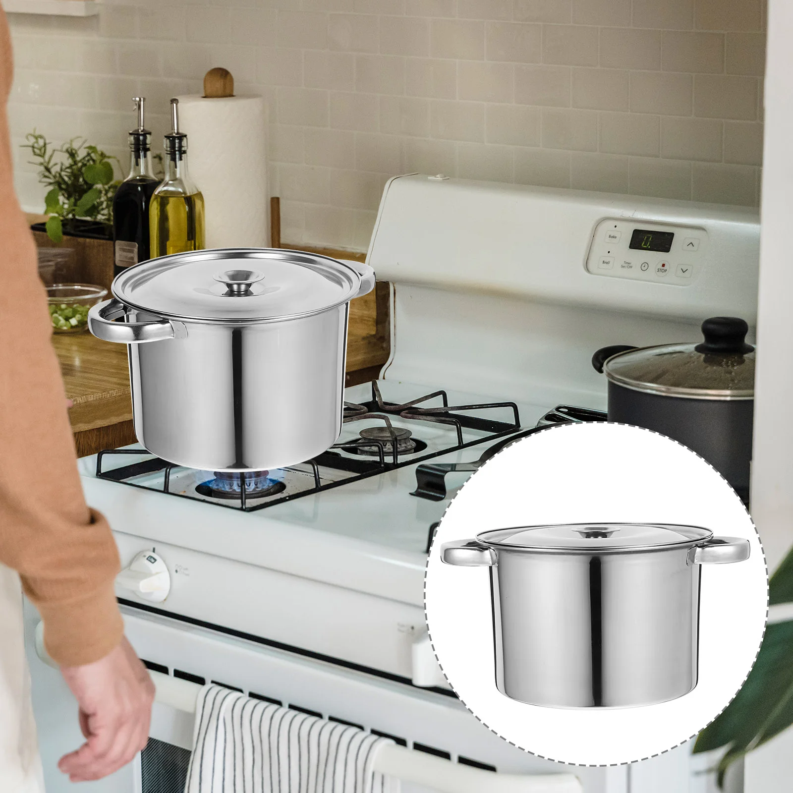 

Covered Stockpot Stainless Steel Cookware Multipurpose Cooking Induction Oil Bucket Storage Household Soup Boiling Pan