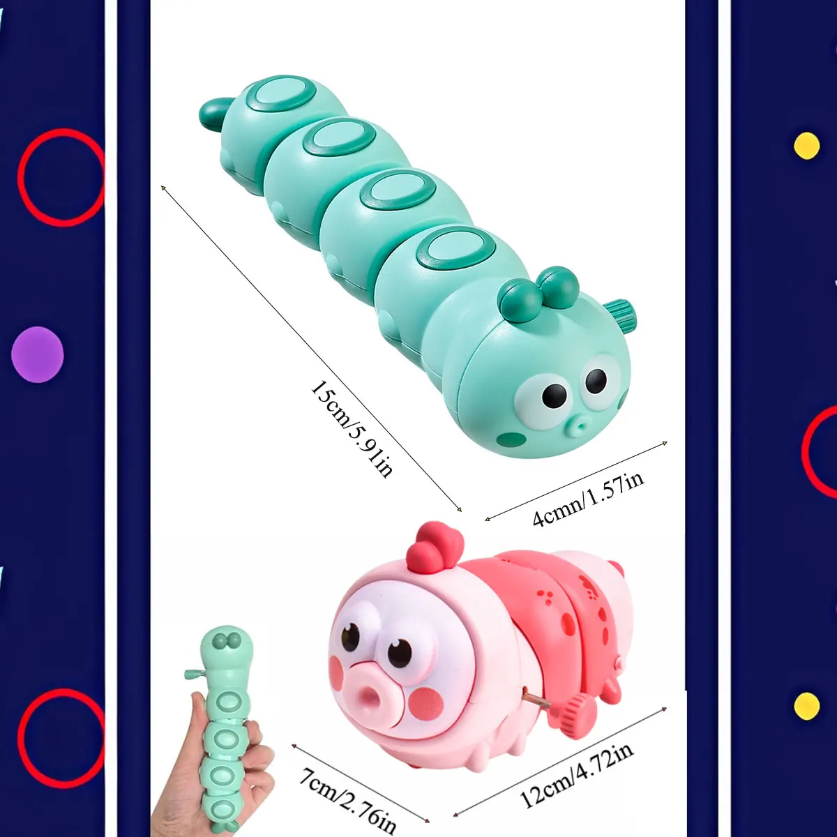 Cute Caterpillar Toy Wind Up Toys for Children Baby Sensory Slug Clockwork Animal Educational Color Shape Gift 4