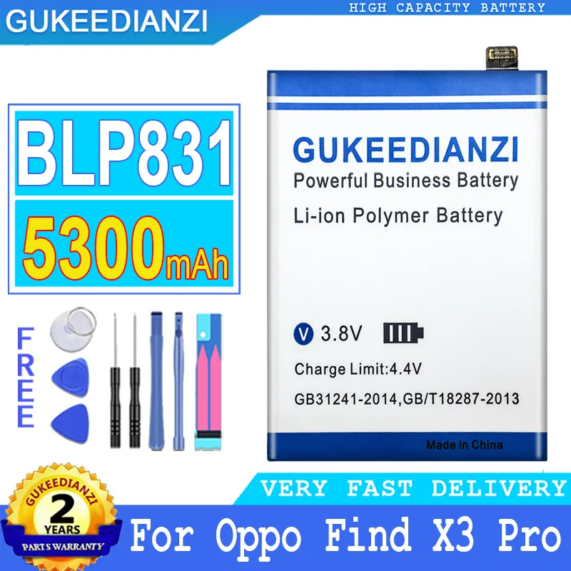 

5300mAh GUKEEDIANZI Battery BLP831 For Oppo Find X3 Pro CPH2173 PEEM00 Big Power Bateria