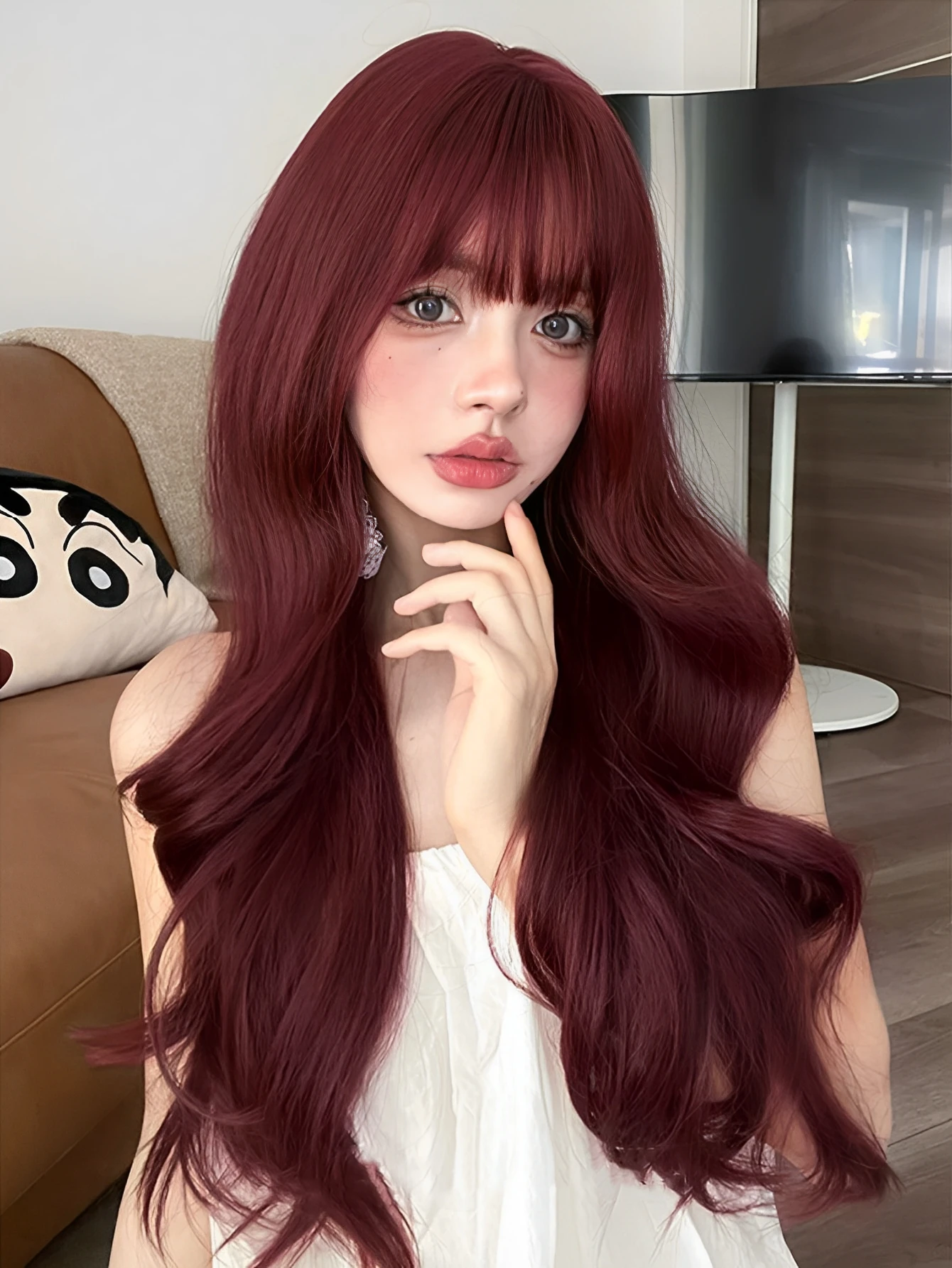 Burgundy Synthetic Curly Wig for Ladies