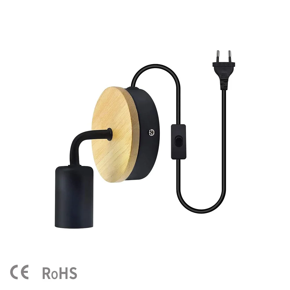 18MModernSimpleIronArtWallLightFixtureE27withEUPlugWood