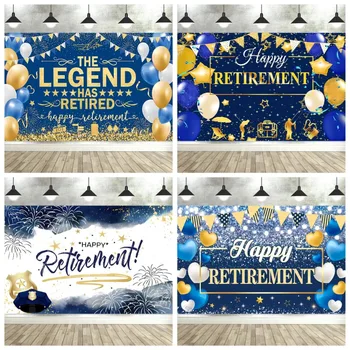Royal Blue Retirement Happy Banner Background, Male and Female Retirement Farewell Party Decoration Photography Background Props 1